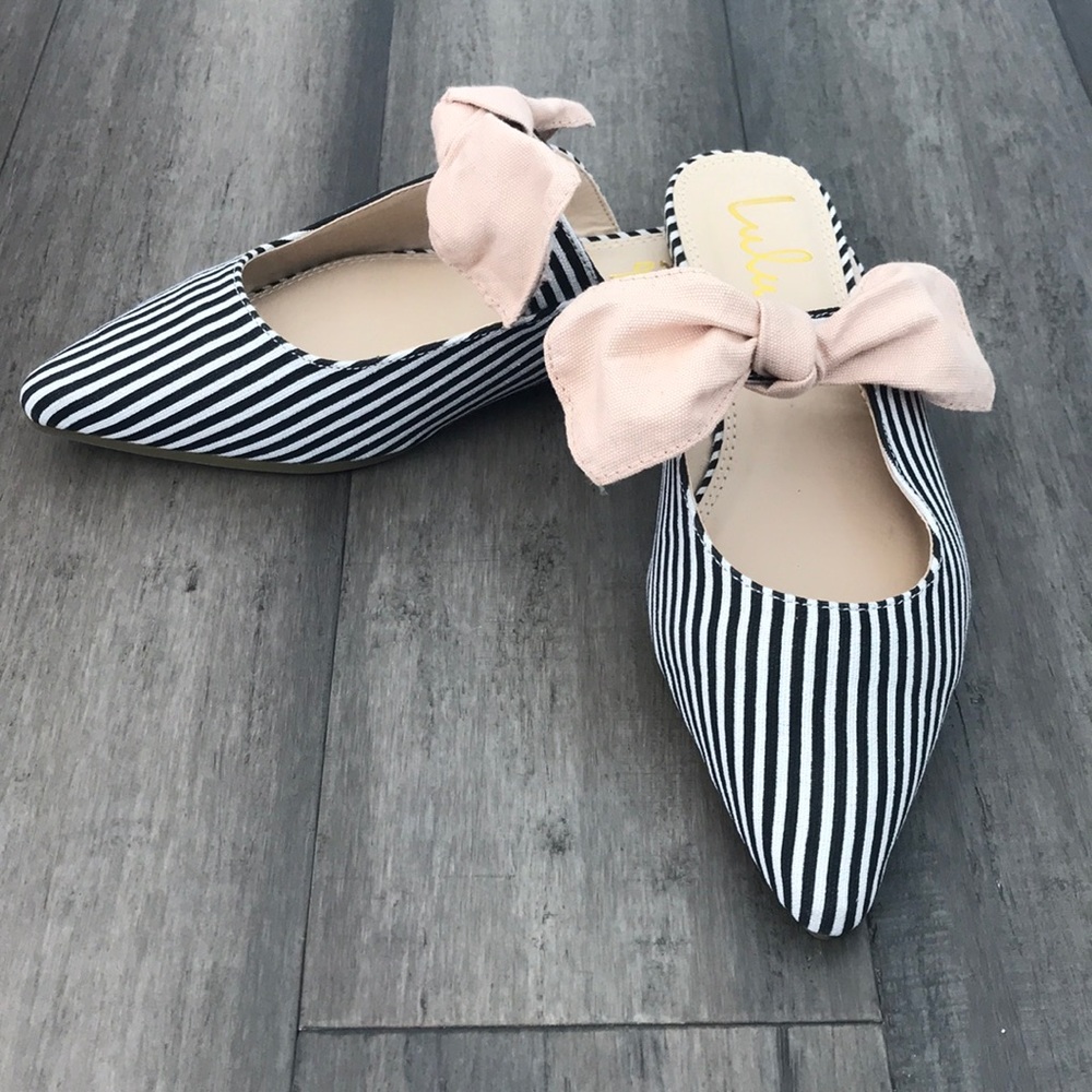 Lulus Striped blush bow mules
